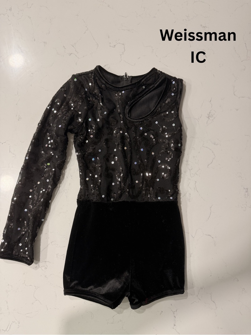 Weissman Black Sequin Mesh & Velvet Dance Leotard
